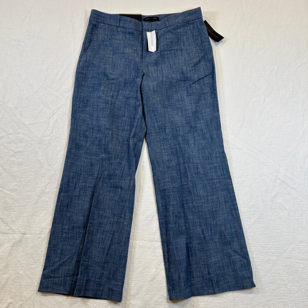 Women's Banana Republic Blake Wide Leg Pants Blue Linen Blend Mid Rise Sz 6 NWT